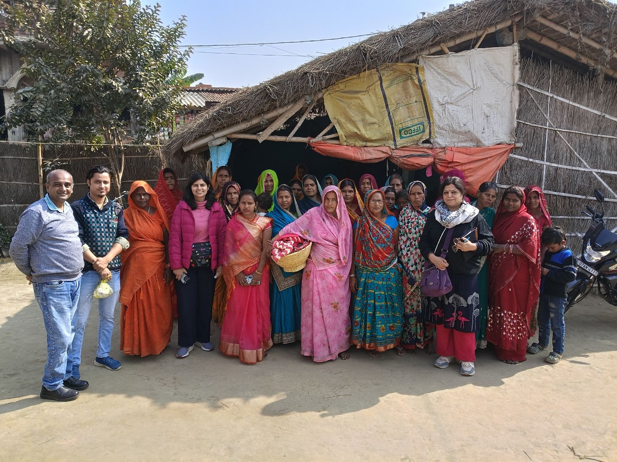 Post-discussion gathering with women of Shourya village following a focus group discussion on WASH, nutrition and livelihoods conducted as part of the DBPRF needs assessment study.